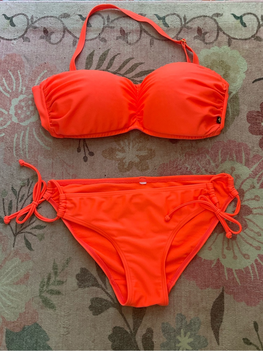 Aquq/La Vie en Rose Neon Orange Bandeau Bikini with Tie-Side Bottoms